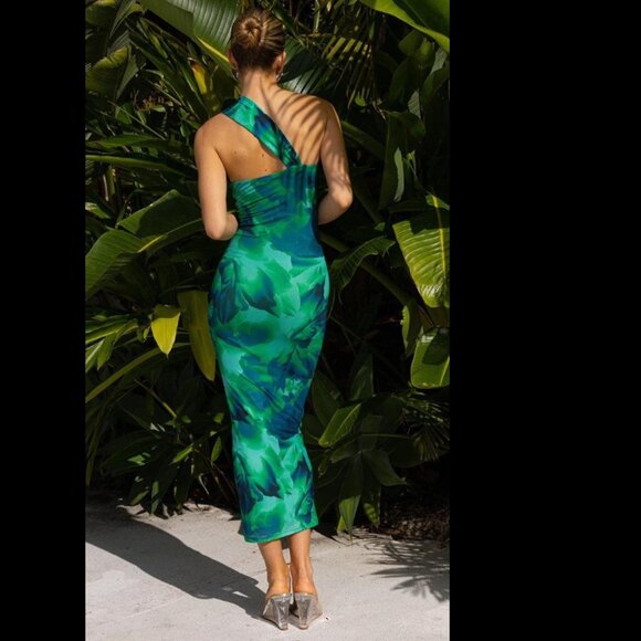 Toperth - Green Floral - Asymmetrical Strap Knot-Cutout Midi Dress - SM - NWOT - Picture 4 of 5